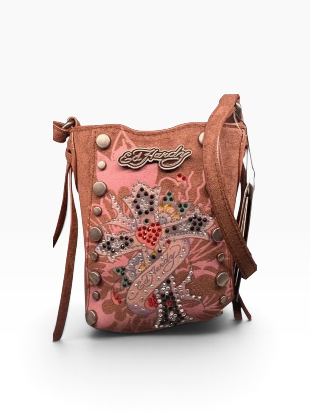Ed Hardy Pink Rhinestone Tattoo Crossbody Bag